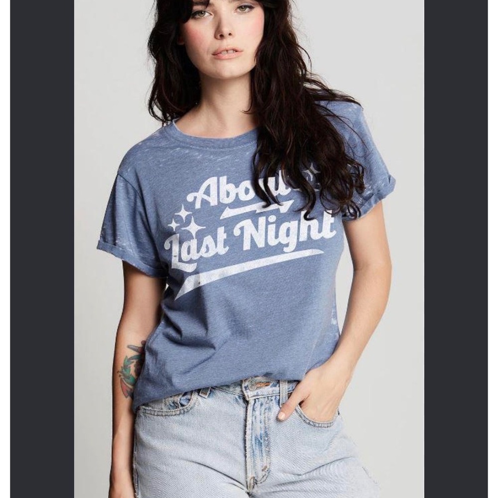 Teegrams About Last Night Graphic Tee Blue Mineral Wash XL NWT